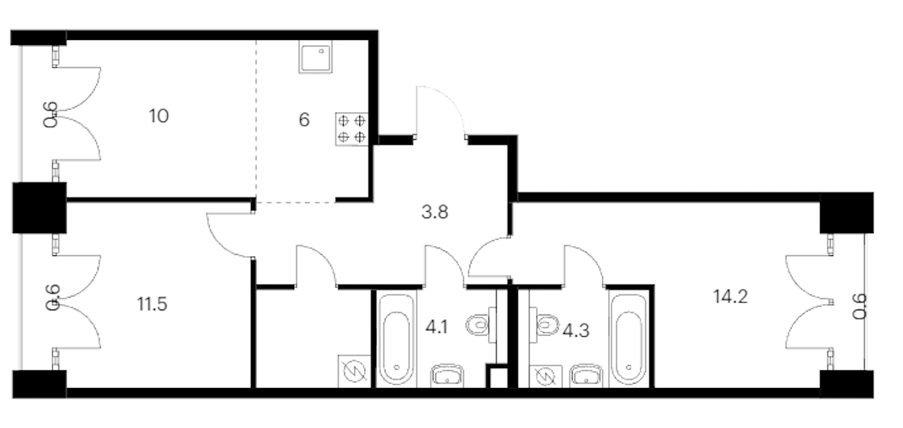 2-комнатная квартира 65.2 м², 8/9 эт., ЖК «Лермонтовский 54»